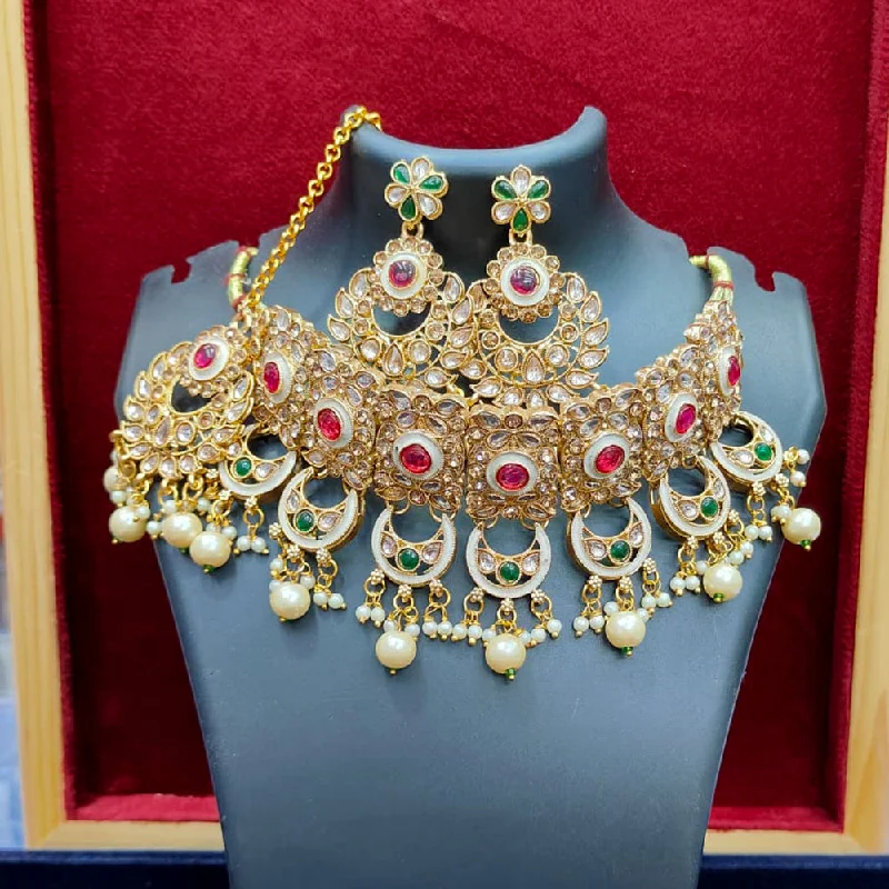 Pooja Bangles Gold Plated Crystal Stone And Pearl Necklace Set