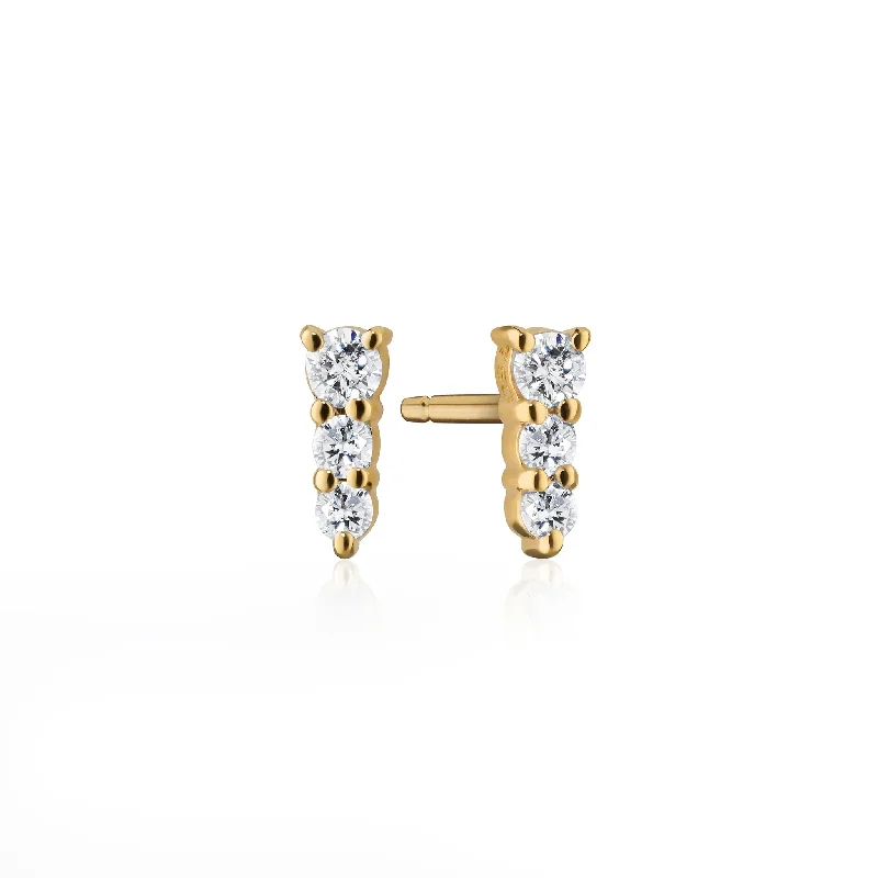 Reclaimed 18K Yellow Gold and Diamond Earrings, 3 Diamonds