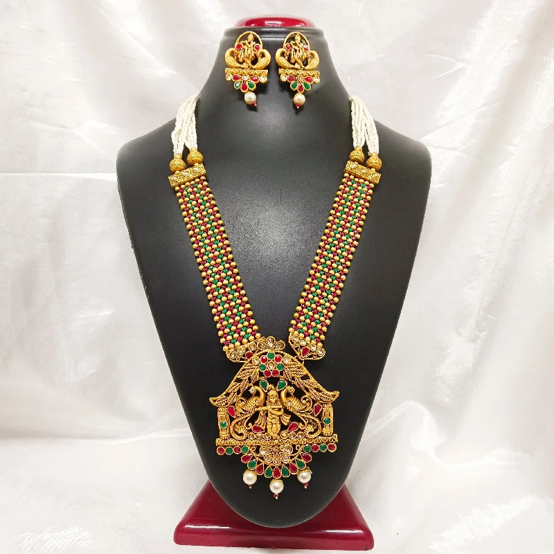 Bhavi Jewels Pota Stone Gold Plated Necklace Set