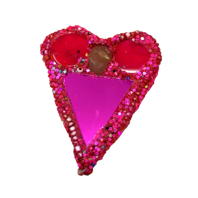 PINK HEART WITH BROWN STONE