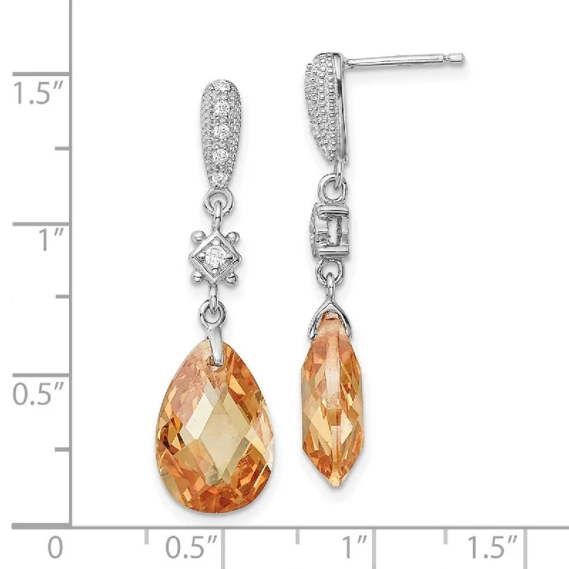 Curata 925 Sterling Silver 37x10mm Champagne CZ Cubic Zirconia Dangle Post Earrings