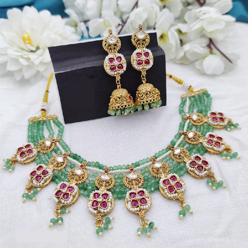 Fancyla Gold Plated Pota Stone And Beads Necklace Set