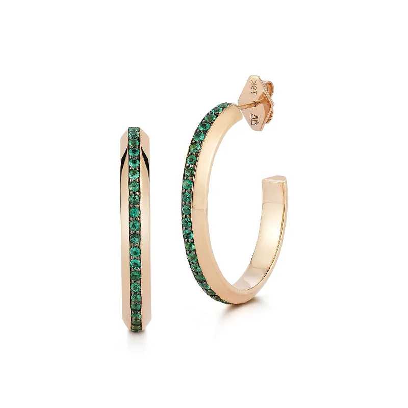 GRANT 18K AND GREEN EMERALD KNIFE EDGE HOOP EARRINGS