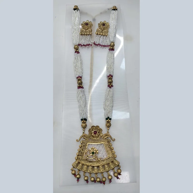 Manisha Jewellery Gold Plated Pota Stone Long Necklace Set