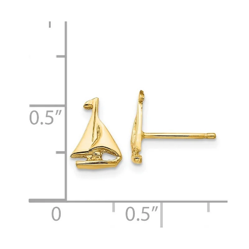 Curata 14k Yellow Gold Solid 10x8mm Sailboat Post Earrings