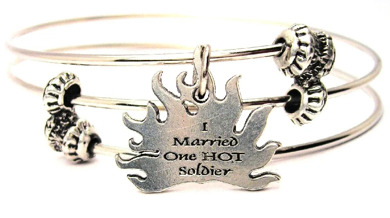 I Married One Hot Soldier Triple Style Expandable Bangle Bracelet