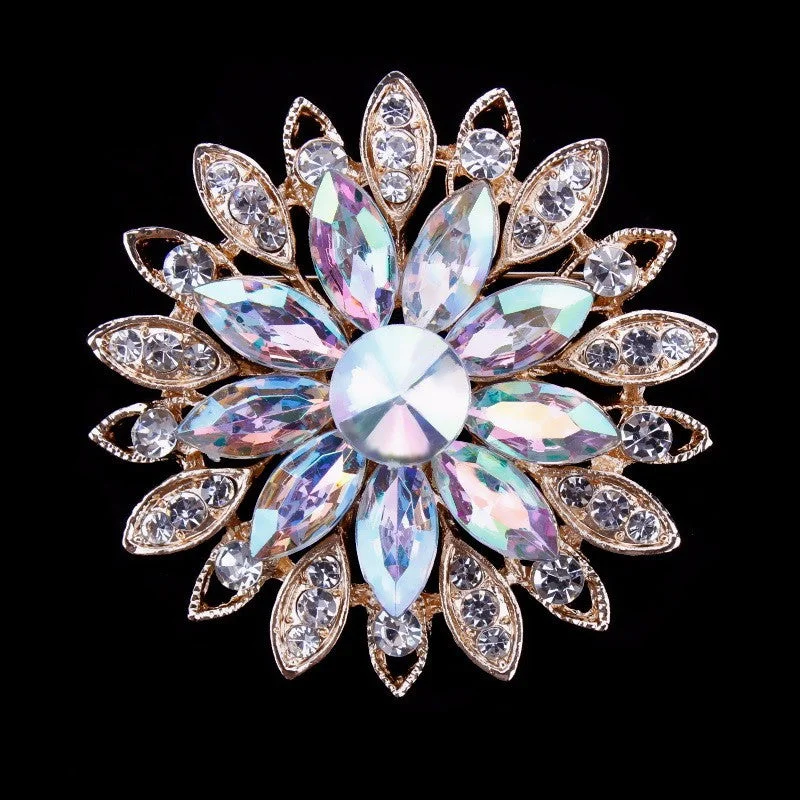 AB Gold Crystal Daisy Flower Brooch BR-096