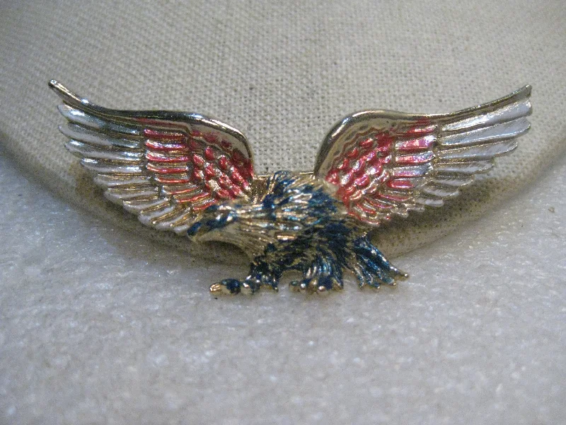 Vintage American Eagle Brooch, Red/White/Blue Enameled Accents, 3", 1970's