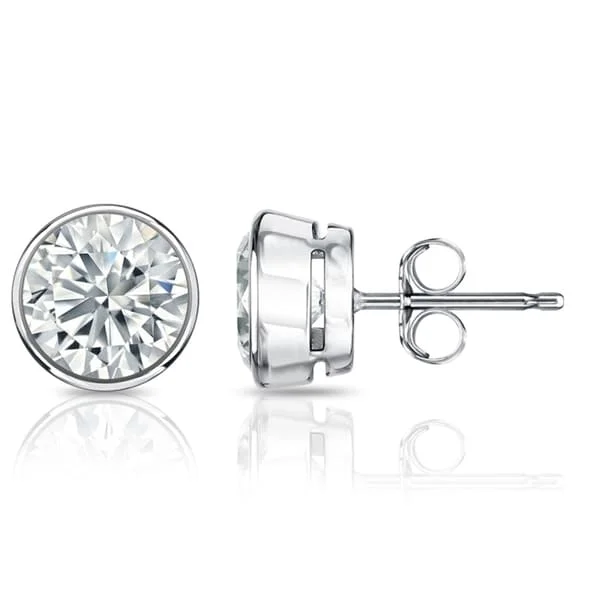 Auriya 3ctw Round Diamond Stud Earrings Bezel-set 18k Gold - GIA Certified