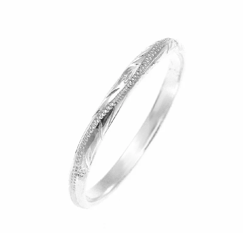 925 Sterling Silver 2mm Hawaiian Scroll Hand Engraved Ring Band