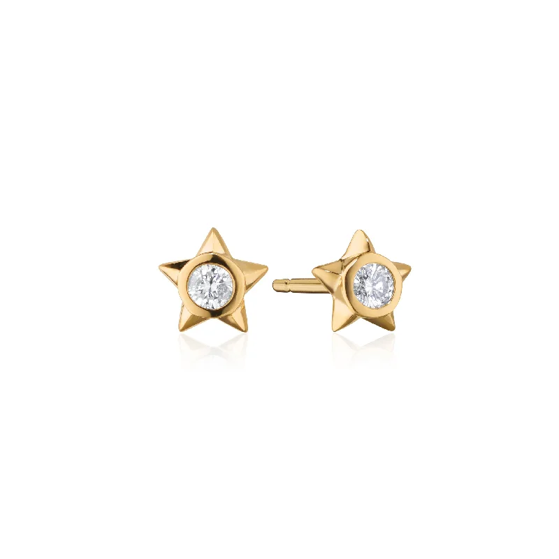 Reclaimed 18K Yellow Gold and Diamond Star Stud Earrings