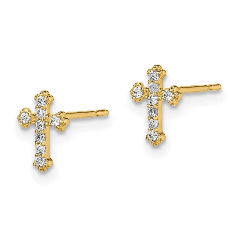 Curata 14k Yellow Gold 7.8mm CZ Cubic Zirconia Cross Post Earrings