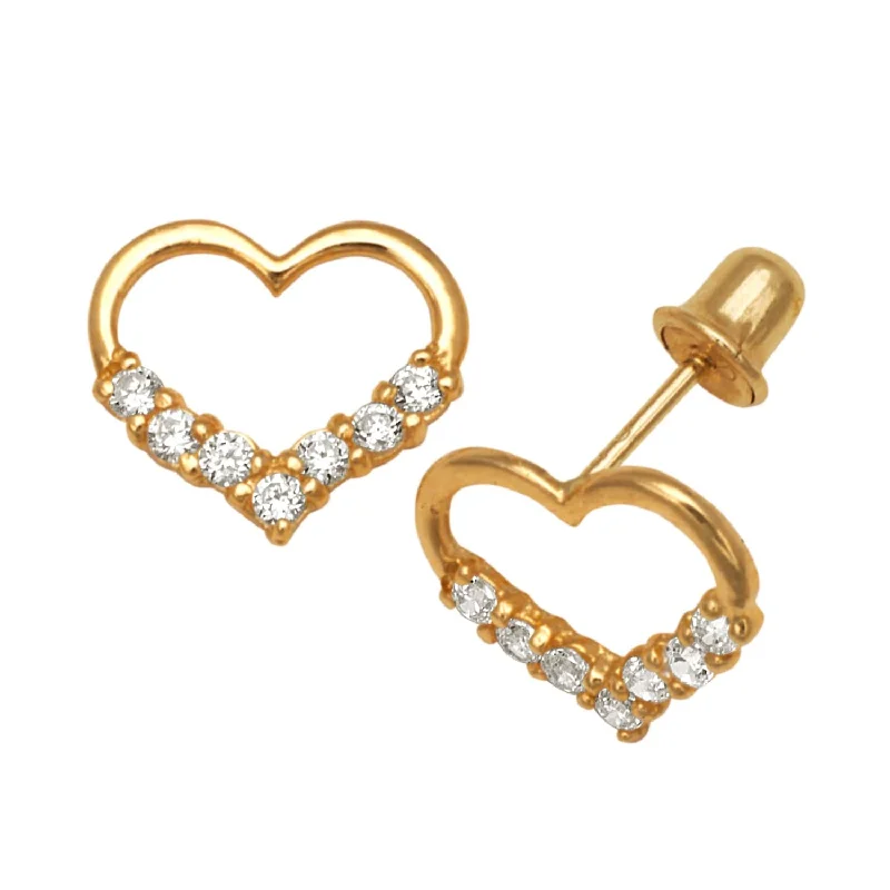 Curata 14k Gold 9mm Cubic Zirconia Large Open Heart Screw Back Earrings