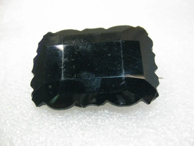 1800's French Jet Faceted Mourning Brooch, 1.75" by 1.25",