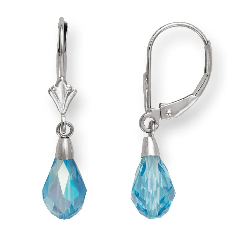 Curata 14k Gold Light Blue Briolette Crystal Lever Back Earrings