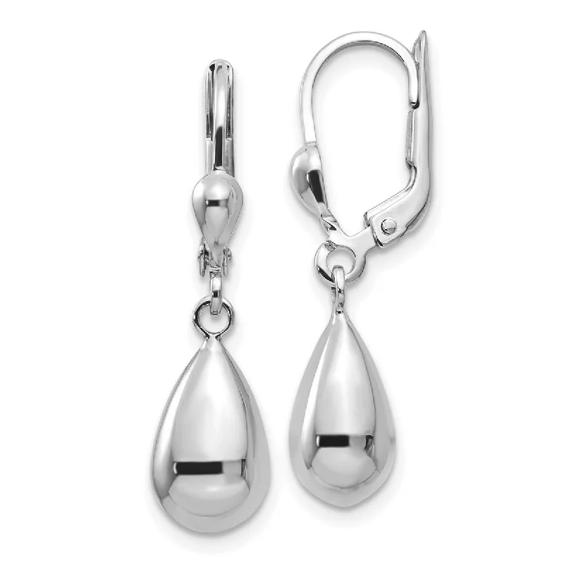 Curata 14k White Gold 29x7mm Polished Tear-drop Dangle Leverback Earrings