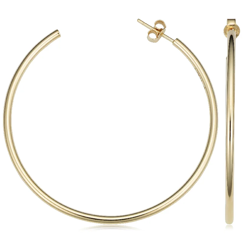 Joelle Hoop Earrings 14K Yellow Gold Bead Earrings 2 x 45 MM 1.25" Inch