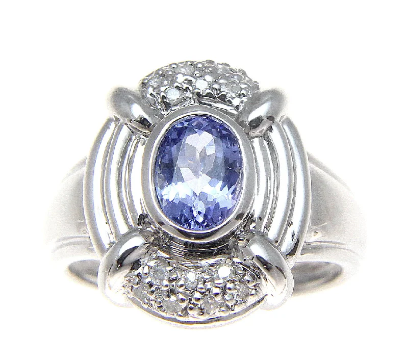 0.90CT GENUINE OVAL TANZANITE SOLITAIRE DIAMOND RING HEAVY SOLID 14K WHITE GOLD