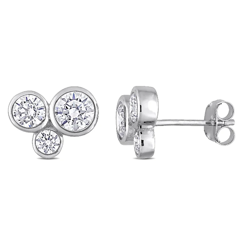 Miadora Cubic Zirconia 3-Stone Graduated Stud Earrings in Sterling Silver