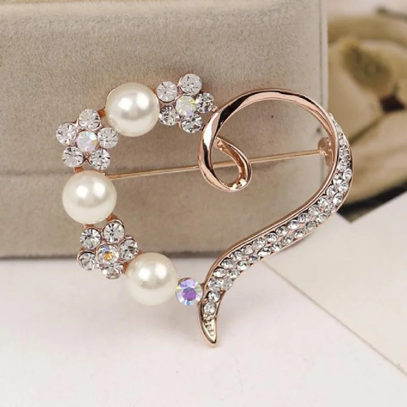 Gold Heart Rhinestone Brooch  BR-905