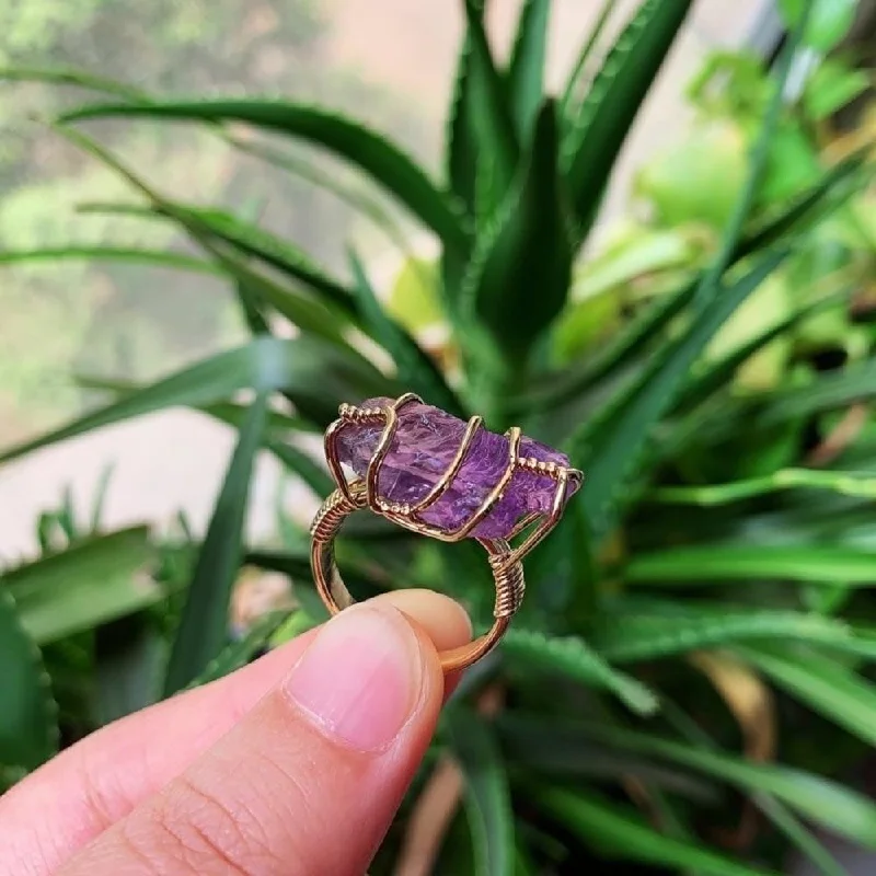 Wire Wrapped Rough Crystal Ring