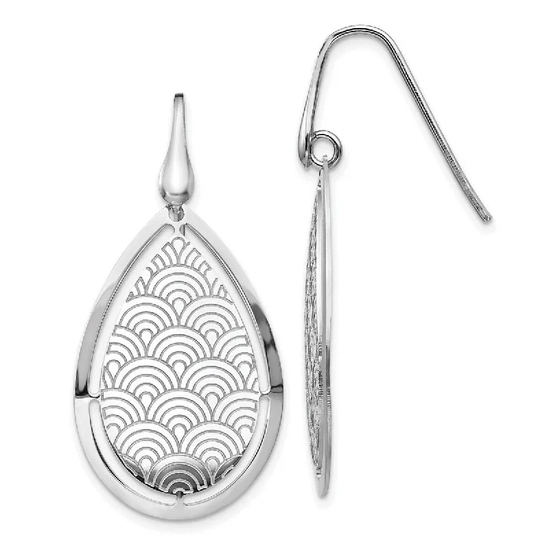 Curata 925 Sterling Silver 44x21mm Brushed Polished Laser Cut Tear Drop Earrings