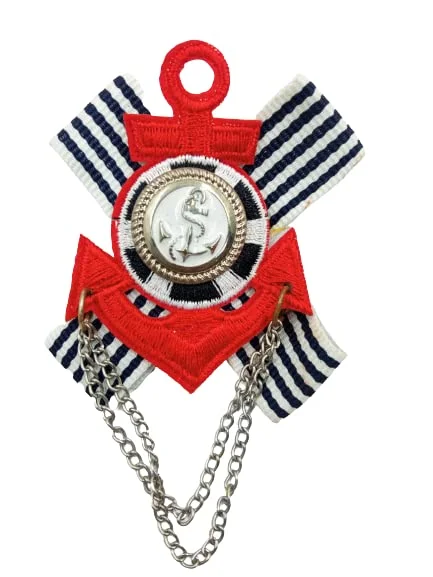 Striped Emblem Red Anchor Brooch