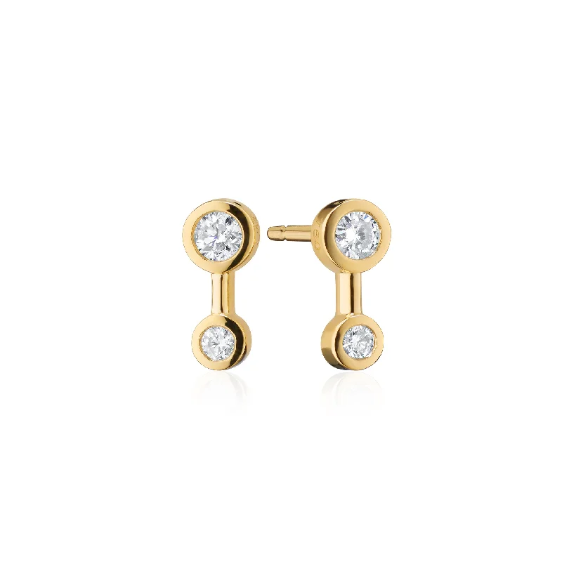 Reclaimed 18K Yellow Gold and Round Diamond Earrings, 2 Diamonds