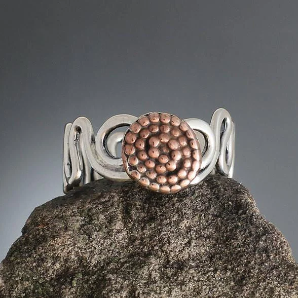 Abstract Vine Ring with Copper Beaded Spiral - Size 12