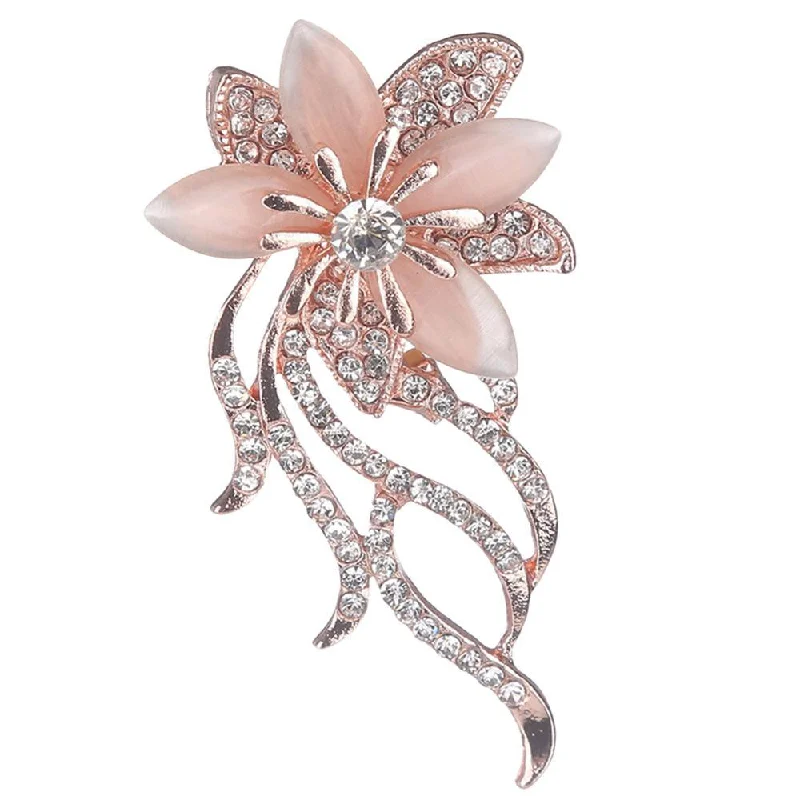 Rose Gold Flower Brooch Rhinestone Crystal BR-03