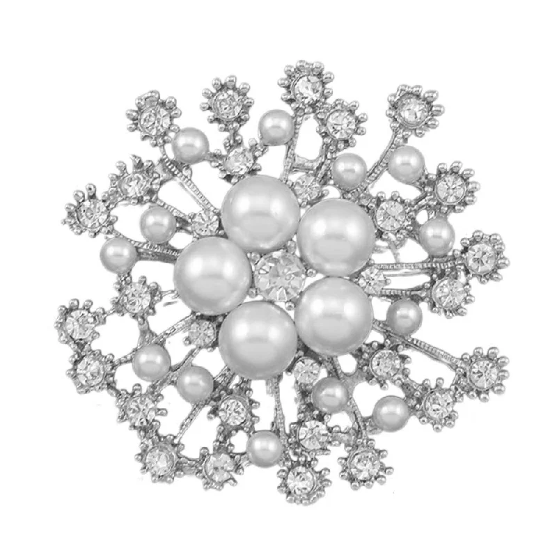 Silver or Gold Brooch Pearls Rhinestone Crystal BR-014