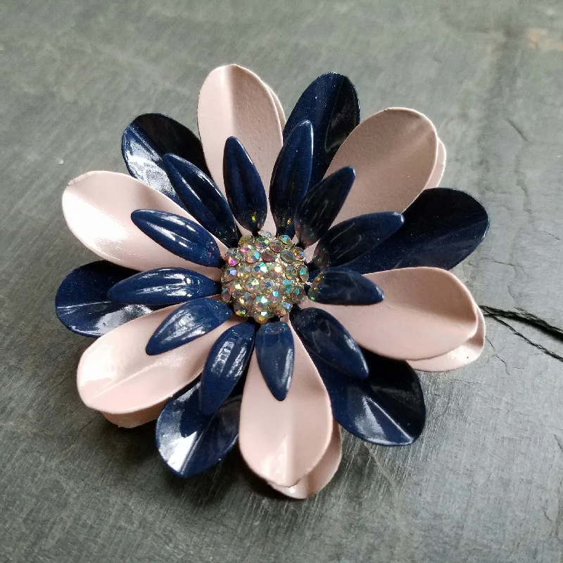 Navy and Pink Splash Flower Brooch