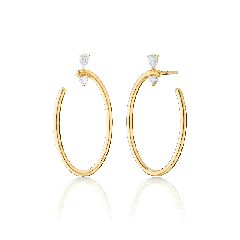 18K Gold Large Oval “Galaxy Wrap Hoop” Earrings with White Diamonds