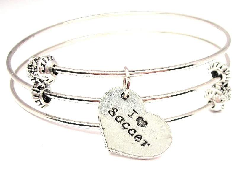 I Love Soccer Triple Style Expandable Bangle Bracelet