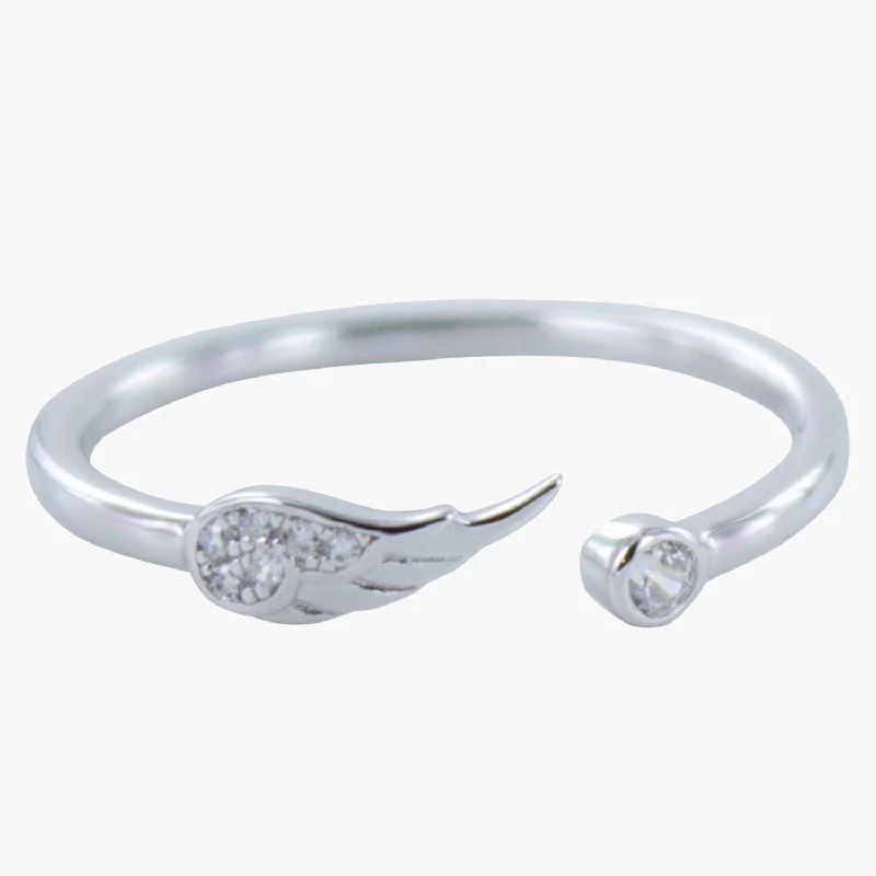 Angel Wing Pavé Sterling Silver Ring