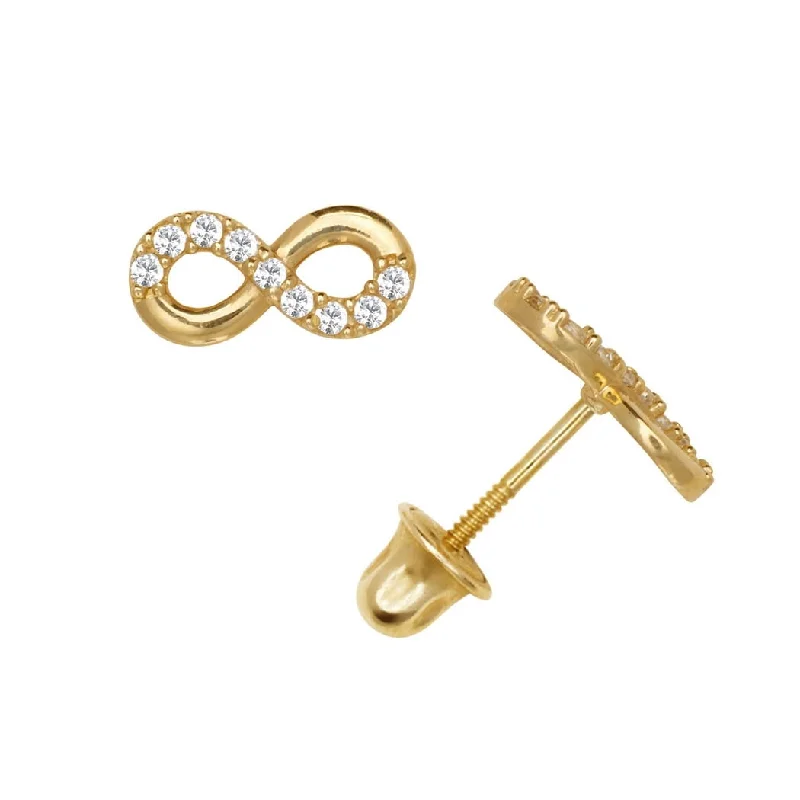 Curata 14k Gold Round Cubic Zirconia Small Infinity Screw-back Stud Earrings