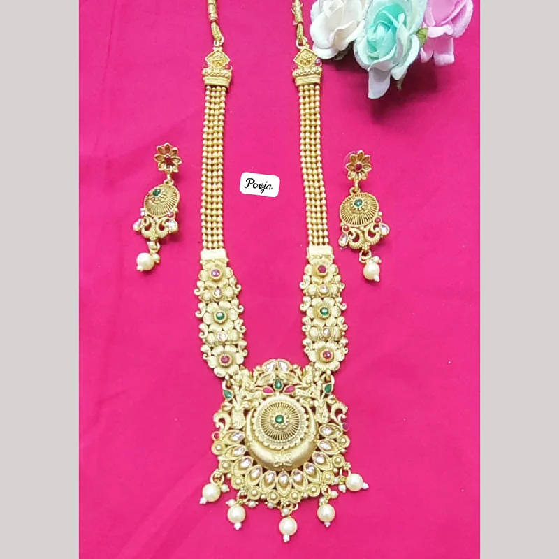 Pooja Bangles Gold Plated Pota Stone Long Necklace Set