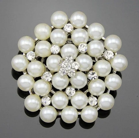 Brooch Floral Pearls Rhinestone Crystal BR-035