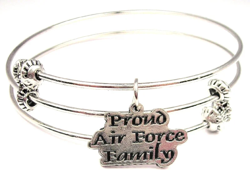 Proud Air Force Family Triple Style Expandable Bangle Bracelet