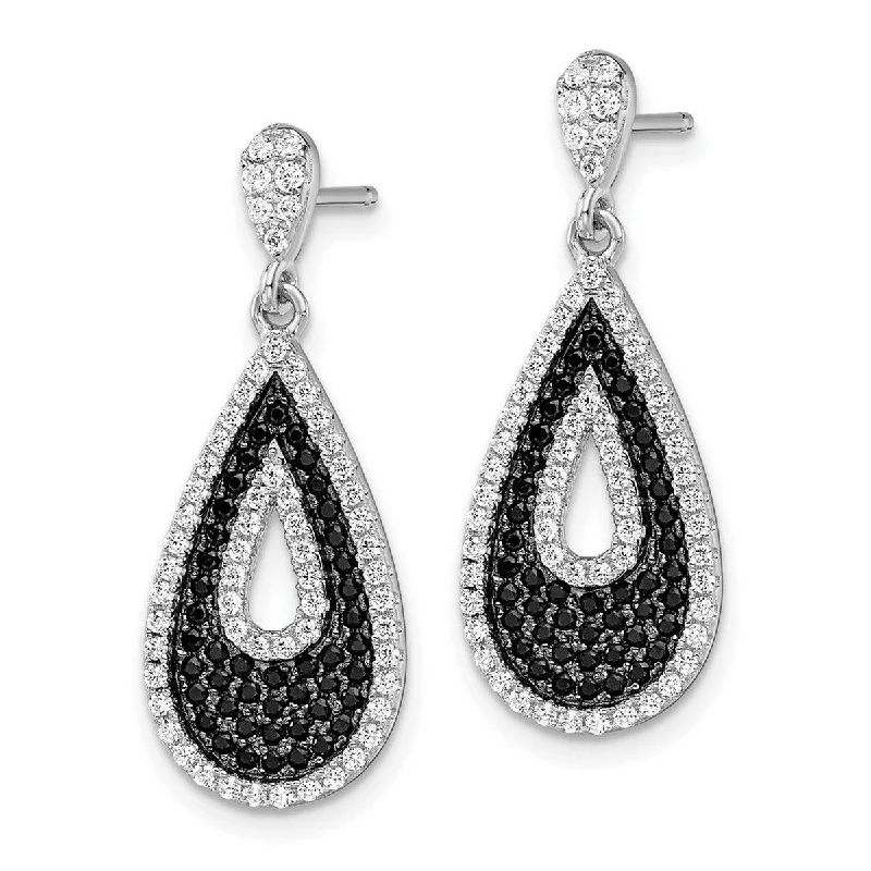 Curata 925 Sterling Silver 28x11mm Black CZ Cubic Zirconia Dangling Teardrop Post Earrings