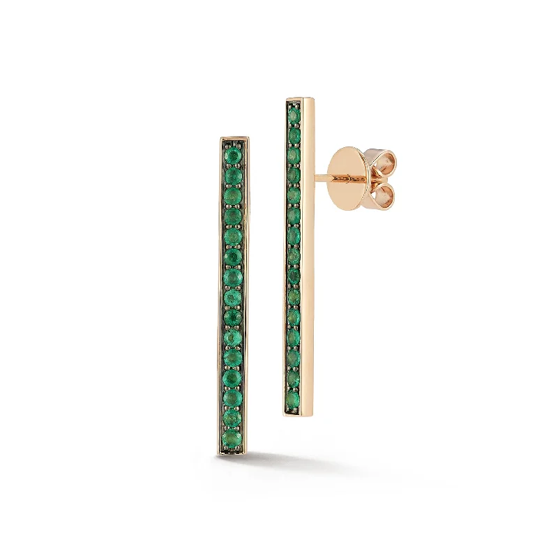 WF CLASSIC 18K AND GREEN EMERALD BAR EARRINGS