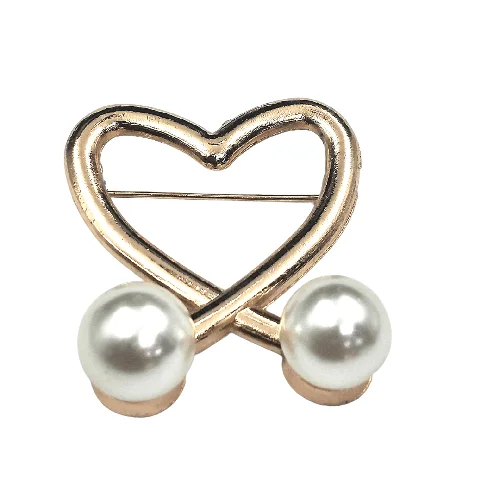 Cross Heart Pearl Design Brooch