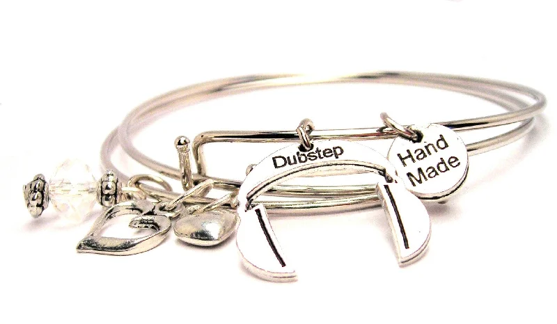 Dubstep Music Headphones Expandable Bangle Bracelet Set