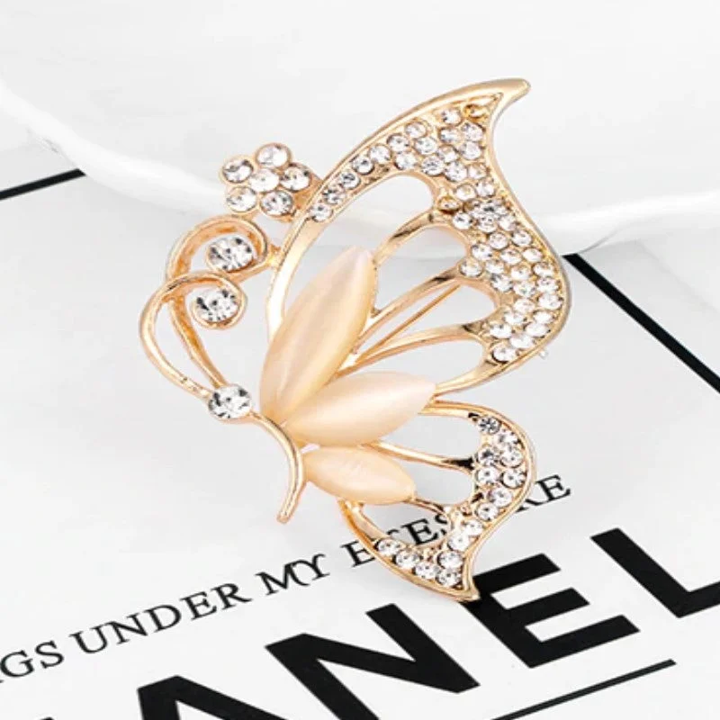 Gold Rhinestone Butterfly Brooch BR-13