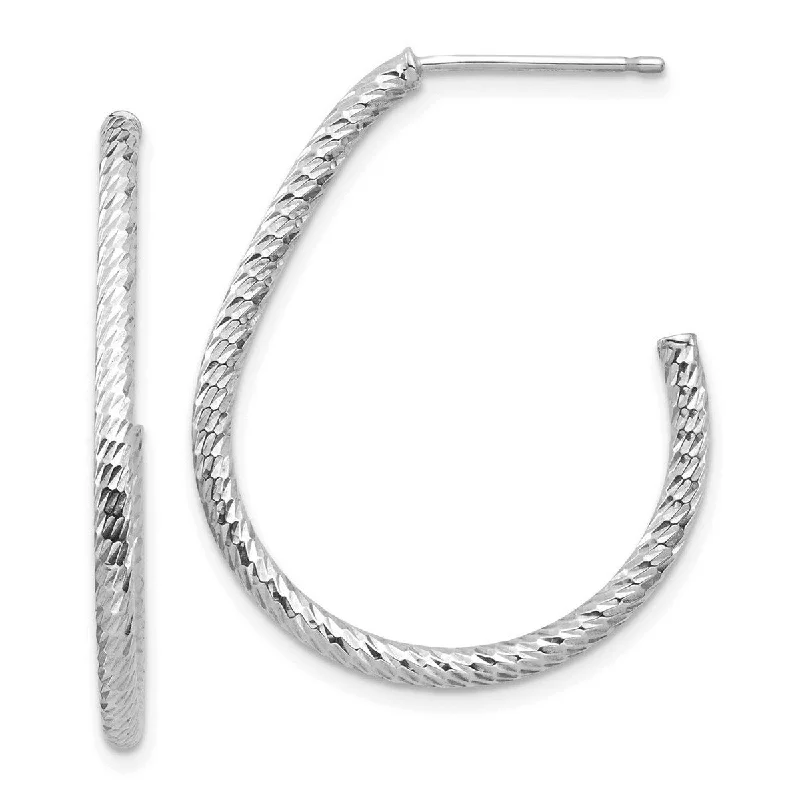 Curata 14k White Gold 30.6x25.4mm Textured Large J Hoop Earrings