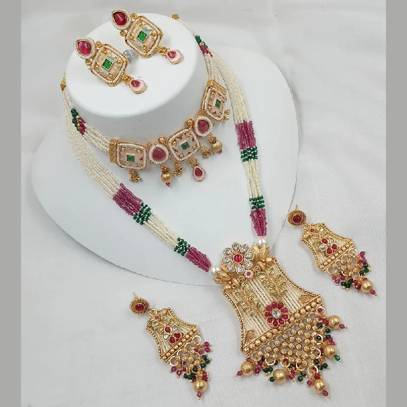 Padmawati Bangles Gold Plated Kundan Stone And Pearls Double Necklace Set