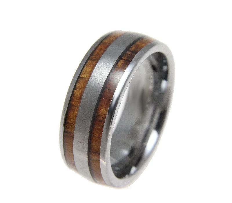 Tungsten 8mm Wedding Band Ring Hawaiian Koa Wood Inlay Comfort Fit Size 6-14