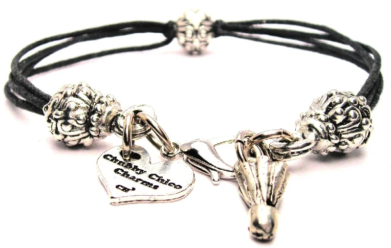 Badminton Birdie Beaded Black Cord Bracelet