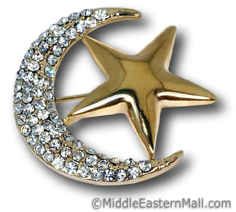 Wholesale one dozen Moon & Star Brooch in Gold