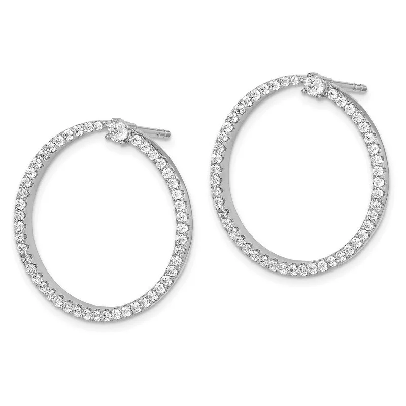 Curata 925 Sterling Silver 25x23mm CZ Cubic Zirconia Circle Dangle Post Earrings